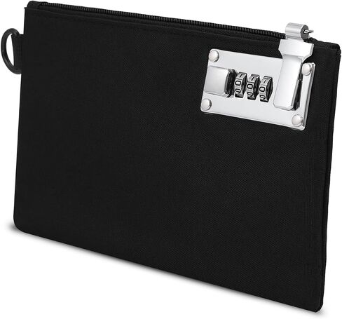 KeeKit Money Bag with Lock, 5 x 8 Inches Lockable Money Bag, Locking Accessories Pouch for Cash, Jewelry, Passports, Medicine, Credit Cards - ‎Black in Saudi Arabia
