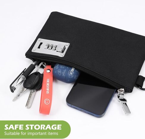KeeKit Money Bag with Lock, 5 x 8 Inches Lockable Money Bag, Locking Accessories Pouch for Cash, Jewelry, Passports, Medicine, Credit Cards - ‎Black in Saudi Arabia