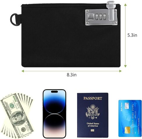 KeeKit Money Bag with Lock, 5 x 8 Inches Lockable Money Bag, Locking Accessories Pouch for Cash, Jewelry, Passports, Medicine, Credit Cards - ‎Black in Saudi Arabia