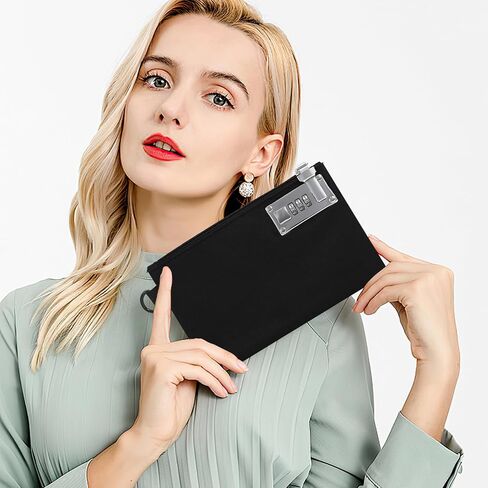 KeeKit Money Bag with Lock, 5 x 8 Inches Lockable Money Bag, Locking Accessories Pouch for Cash, Jewelry, Passports, Medicine, Credit Cards - ‎Black in Saudi Arabia