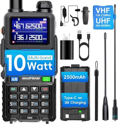 راديو BAOFENG UV-5RM هام بقوة 8 وات (ترقية للأشعة فوق البنفسجية 5R) طويل المدى متعدد الموجات ثنائي الاتجاه، NOAA، نسخة التردد، 999CH، شحن USB C بطارية 2500 مللي أمبير، 6.1 بوصة و15.12 بوصة 771 هوائي طويل-1 علية in Saudi Arabia