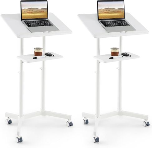 Tangkula Mobile Lectern المنصة ، عربة كمبيوتر محمول قابلة للارتفاع مع قمة الإمالة ، صينية تخزين وحامل كوب ، موقف منبر محمول مع عجلات قابلة للقفل للفصول الدراسية ، الكنيسة ، المكتب in Saudi Arabia