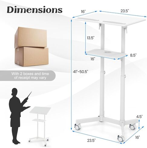 Tangkula Mobile Lectern المنصة ، عربة كمبيوتر محمول قابلة للارتفاع مع قمة الإمالة ، صينية تخزين وحامل كوب ، موقف منبر محمول مع عجلات قابلة للقفل للفصول الدراسية ، الكنيسة ، المكتب in Saudi Arabia