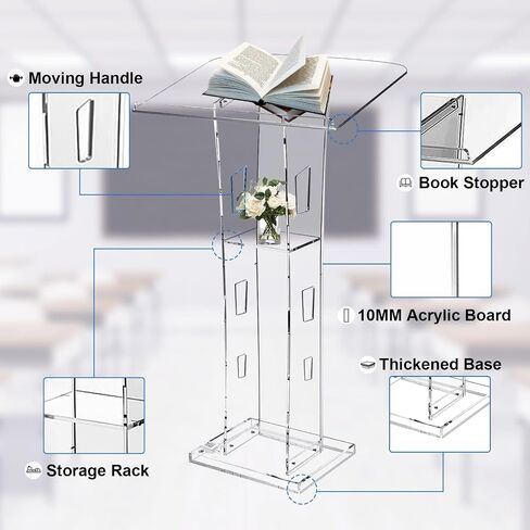 Acrylic Podium Stand, Ultra Clear 43'' Pulpits for Churches with 15 Color Adjustable, Modern Lectern with Storage Sheld for Church,Conference,Speech, 23.62"x 15.75"X 43.3" (Style 3) in Saudi Arabia