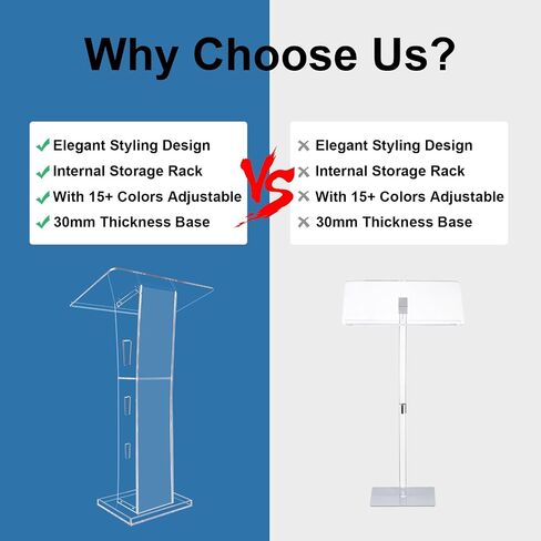 Acrylic Podium Stand, Ultra Clear 43'' Pulpits for Churches with 15 Color Adjustable, Modern Lectern with Storage Sheld for Church,Conference,Speech, 23.62"x 15.75"X 43.3" (Style 3) in Saudi Arabia