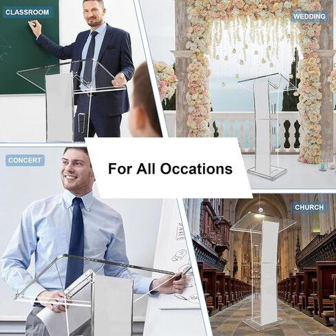 Acrylic Podium Stand, Ultra Clear 43'' Pulpits for Churches with 15 Color Adjustable, Modern Lectern with Storage Sheld for Church,Conference,Speech, 23.62"x 15.75"X 43.3" (Style 3) in Saudi Arabia