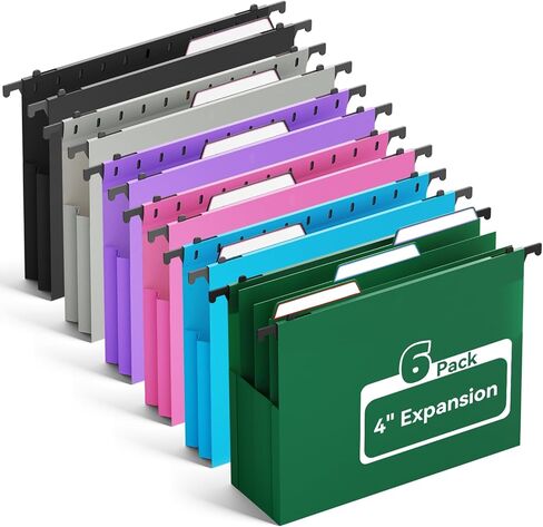 Ansook Plastic High Capacity Hanging File Folders,Heavy Duty 4"Expansion Accordian Pocket,Staggered Tabs with Movable Dividers,Reinforced Extra Wide, Letter Size,Folders for Filing Cabinet,6 Pack in Saudi Arabia