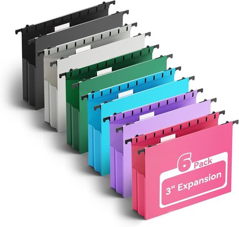 Plastic Hanging File Folders,Letter Size,6 Pack Reinforced Expanding Hang Folder,Accordian Pocket,Extra Capacity,Heavy Duty 3 Inch Expansion,Hanging Folder Organizer for Office,Colored File Folders in Saudi Arabia
