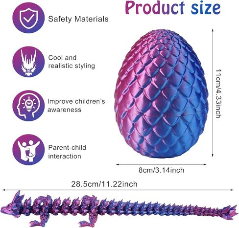 3D Printed Dragon Egg, Easter Mystery Crystal Dragon Egg Fidget Toys Surprise, Mythical Dragon Eggs with Dragon Inside, Easter Basket Stuffers Filled Easter Eggs Toy for Kids (Rainbow, Large) in Kuwait
