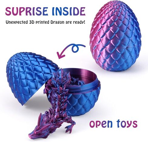 3D Printed Dragon Egg, Easter Mystery Crystal Dragon Egg Fidget Toys Surprise, Mythical Dragon Eggs with Dragon Inside, Easter Basket Stuffers Filled Easter Eggs Toy for Kids (Rainbow, Large) in Kuwait