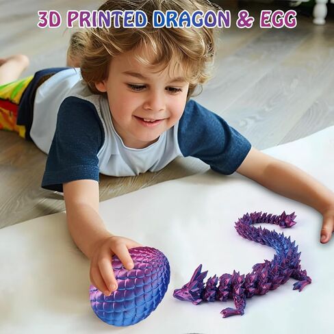 3D Printed Dragon Egg, Easter Mystery Crystal Dragon Egg Fidget Toys Surprise, Mythical Dragon Eggs with Dragon Inside, Easter Basket Stuffers Filled Easter Eggs Toy for Kids (Rainbow, Large) in Kuwait