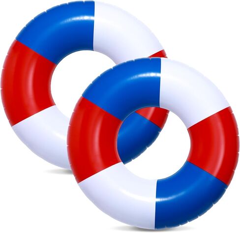 2 Pcs Inflatable Swimming Float Toys 35Inch Red White and Blue Swim Rings 4th of July Beach Pool Floats Pool Tube Rings Loungers Patriotic Tube for Adults Summer Beach Party Favor Gift in Saudi Arabia