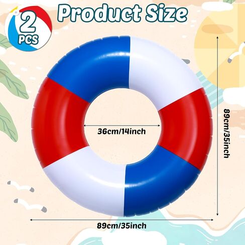 2 Pcs Inflatable Swimming Float Toys 35Inch Red White and Blue Swim Rings 4th of July Beach Pool Floats Pool Tube Rings Loungers Patriotic Tube for Adults Summer Beach Party Favor Gift in Saudi Arabia