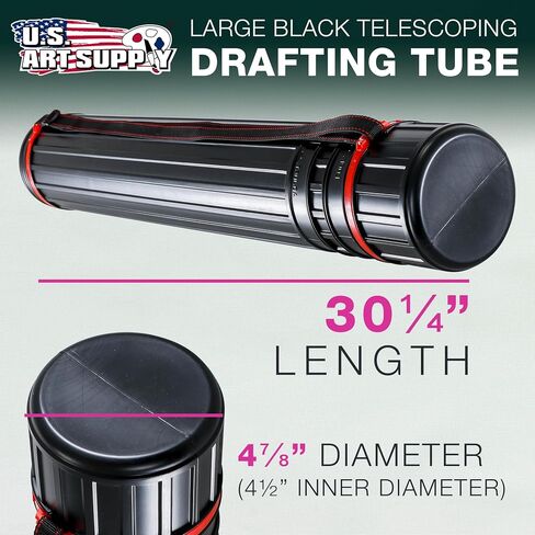 أنبوب رسم تلسكوبي أسود كبير من US Art Supply: القطر: 4-7/8 بوصة OD، 4-1/2 بوصة معرف، الطول: 30-1/4 إلى 47-3/4 بوصة in Saudi Arabia