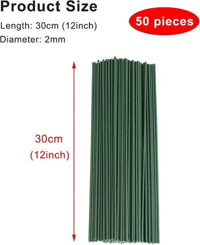 50 Pieces 2 Gauge Green Floral Stems Wire 2 mm Diameter 12 inch/30 cm Artificial Flower Stems Rods for Paper Flower Arrangements Bouquet Florist Stub Wire Crafts DIY Wreath Making Supplies in Kuwait