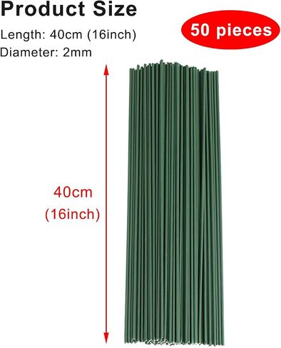 50 Pieces 2 Gauge Green Floral Stems Wire 2 mm Diameter 12 inch/30 cm Artificial Flower Stems Rods for Paper Flower Arrangements Bouquet Florist Stub Wire Crafts DIY Wreath Making Supplies in Kuwait