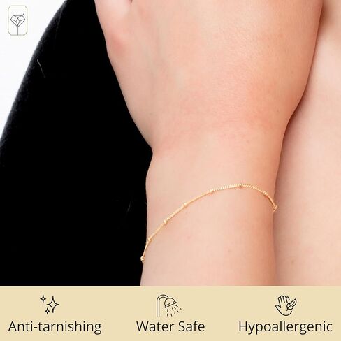 MAX + STONE 10K Yellow Gold Beaded Bracelet for Women | Solid Gold Bead Bracelets For Women with Secure Clasp | Hypoallergenic Real Gold Bracelet with 7.5-9.5 inch Adjustable Chain in Saudi Arabia