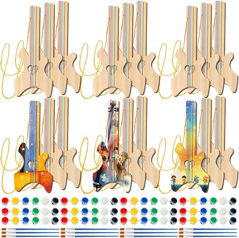 Syhood 18 Pcs DIY Wood Guitar for Kids with 18 Set of Pigments 6 Colors Christmas Kids Gift for Boys Girls Crafts and Art Birthday Class Party Music Theme Party(Special) in Saudi Arabia