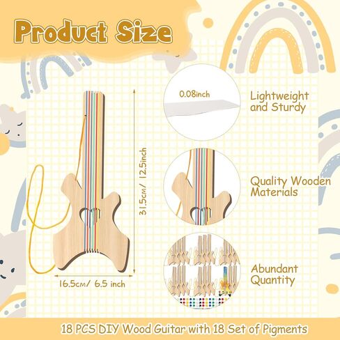 Syhood 18 Pcs DIY Wood Guitar for Kids with 18 Set of Pigments 6 Colors Christmas Kids Gift for Boys Girls Crafts and Art Birthday Class Party Music Theme Party(Special) in Saudi Arabia