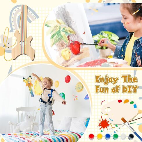 Syhood 18 Pcs DIY Wood Guitar for Kids with 18 Set of Pigments 6 Colors Christmas Kids Gift for Boys Girls Crafts and Art Birthday Class Party Music Theme Party(Special) in Saudi Arabia