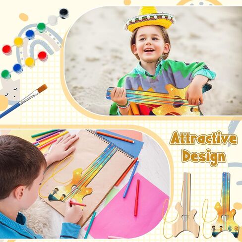 Syhood 18 Pcs DIY Wood Guitar for Kids with 18 Set of Pigments 6 Colors Christmas Kids Gift for Boys Girls Crafts and Art Birthday Class Party Music Theme Party(Special) in Saudi Arabia