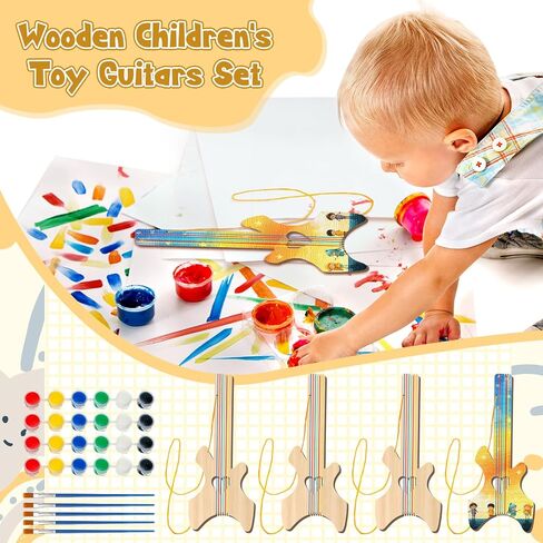 Syhood 18 Pcs DIY Wood Guitar for Kids with 18 Set of Pigments 6 Colors Christmas Kids Gift for Boys Girls Crafts and Art Birthday Class Party Music Theme Party(Special) in Saudi Arabia
