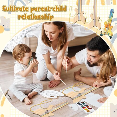 Syhood 18 Pcs DIY Wood Guitar for Kids with 18 Set of Pigments 6 Colors Christmas Kids Gift for Boys Girls Crafts and Art Birthday Class Party Music Theme Party(Special) in Saudi Arabia