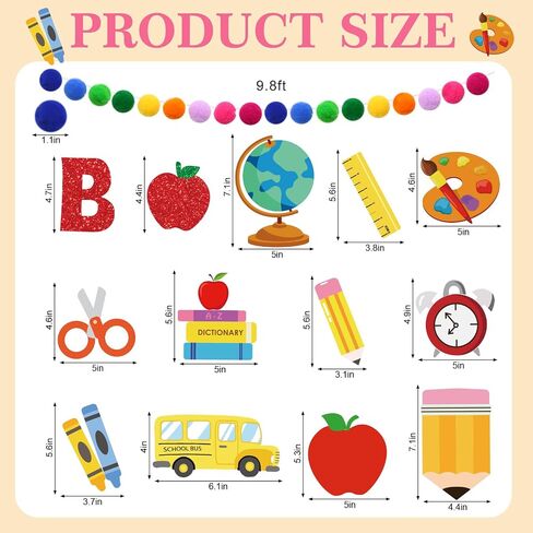5pcs مرحبًا بك مرة أخرى في زخارف Garland School Contlulful Glittery Banner 9.8ft Apples Pencil Garland Pompom Ball Garland for Classroom First Day of School Party Supplies in Saudi Arabia