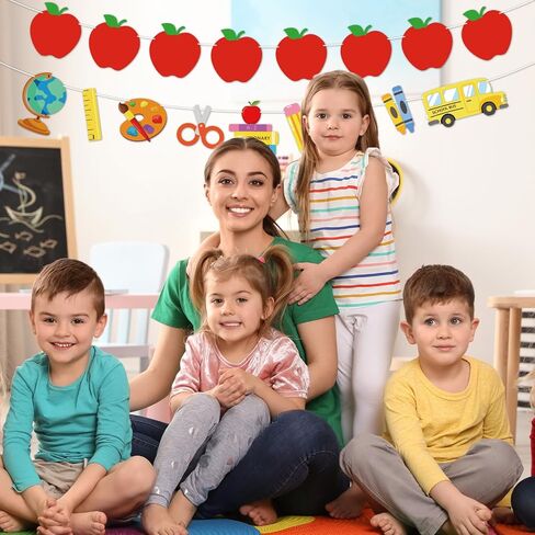 5pcs مرحبًا بك مرة أخرى في زخارف Garland School Contlulful Glittery Banner 9.8ft Apples Pencil Garland Pompom Ball Garland for Classroom First Day of School Party Supplies in Saudi Arabia