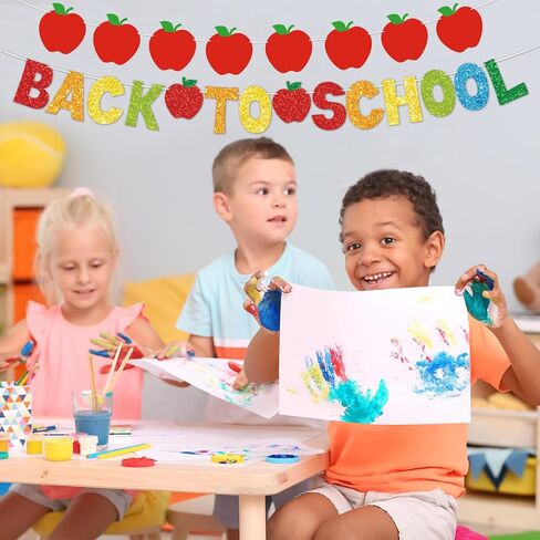 5pcs مرحبًا بك مرة أخرى في زخارف Garland School Contlulful Glittery Banner 9.8ft Apples Pencil Garland Pompom Ball Garland for Classroom First Day of School Party Supplies in Saudi Arabia