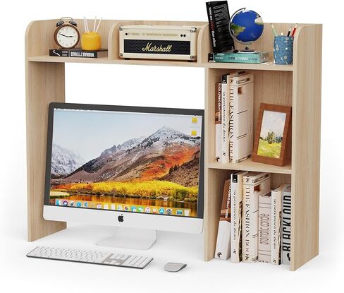 رف كتب سطح المكتب ، قفص مكتب الخشب مع 5 أرفف لمكتب الكمبيوتر ، رف عرض قابل للتعديل 3 مستويات ، منظم تخزين الكتب المكتب متعدد الأغراض لمكتب Office College Dorm ، Black in Kuwait