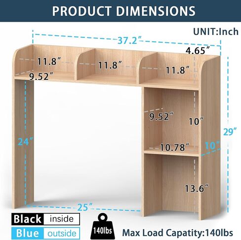 رف كتب سطح المكتب ، قفص مكتب الخشب مع 5 أرفف لمكتب الكمبيوتر ، رف عرض قابل للتعديل 3 مستويات ، منظم تخزين الكتب المكتب متعدد الأغراض لمكتب Office College Dorm ، Black in Kuwait