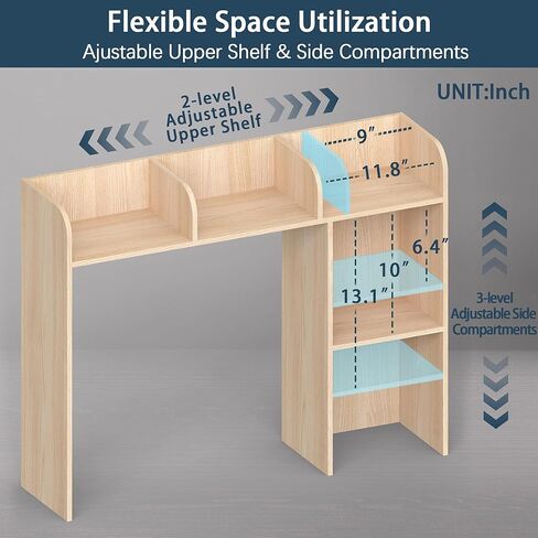 رف كتب سطح المكتب ، قفص مكتب الخشب مع 5 أرفف لمكتب الكمبيوتر ، رف عرض قابل للتعديل 3 مستويات ، منظم تخزين الكتب المكتب متعدد الأغراض لمكتب Office College Dorm ، Black in Kuwait