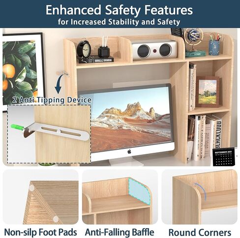 رف كتب سطح المكتب ، قفص مكتب الخشب مع 5 أرفف لمكتب الكمبيوتر ، رف عرض قابل للتعديل 3 مستويات ، منظم تخزين الكتب المكتب متعدد الأغراض لمكتب Office College Dorm ، Black in Kuwait