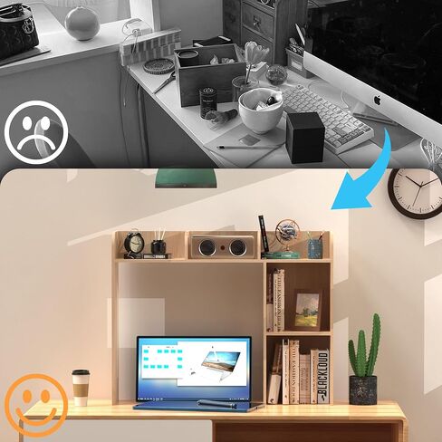 رف كتب سطح المكتب ، قفص مكتب الخشب مع 5 أرفف لمكتب الكمبيوتر ، رف عرض قابل للتعديل 3 مستويات ، منظم تخزين الكتب المكتب متعدد الأغراض لمكتب Office College Dorm ، Black in Kuwait