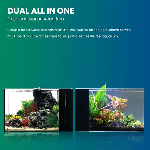 Ultum Nature Systems Dual AIO - Freshwater/Saltwater Compatible All in One Rimless Tank with Triple Chamber Filtration System, Integrated Filter Aquarium w/Leveling Mat - 9 Gallon, 45A, Black in Kuwait