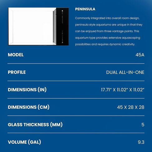 Ultum Nature Systems Dual AIO - Freshwater/Saltwater Compatible All in One Rimless Tank with Triple Chamber Filtration System, Integrated Filter Aquarium w/Leveling Mat - 9 Gallon, 45A, Black in Kuwait