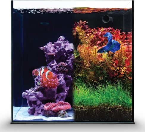 Ultum Nature Systems Dual AIO - Freshwater/Saltwater Compatible All in One Rimless Tank with Triple Chamber Filtration System, Integrated Filter Aquarium w/Leveling Mat - 9 Gallon, 45A, Black in Kuwait