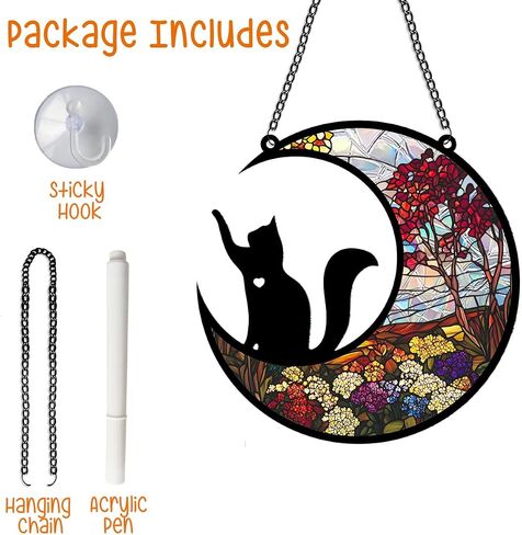 Cat Memery SunCatcher with Rainbow Layed Film for Windows Hanging, Pet Loss Sympathy Moon Floral Sun Catchers, Beautiful Pass Away Keepsake for Pet Lovers in Saudi Arabia