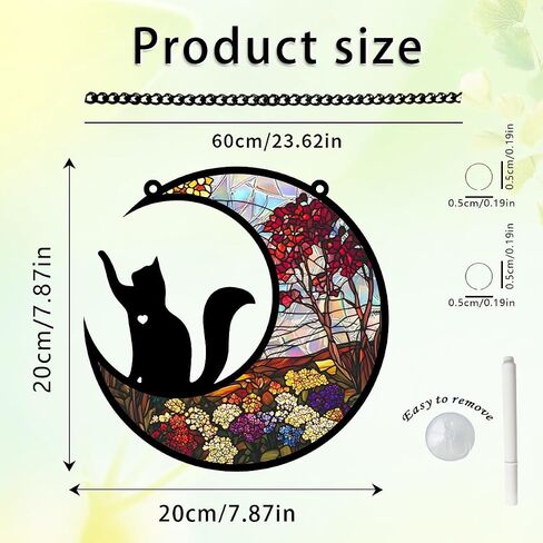 Cat Memery SunCatcher with Rainbow Layed Film for Windows Hanging, Pet Loss Sympathy Moon Floral Sun Catchers, Beautiful Pass Away Keepsake for Pet Lovers in Saudi Arabia