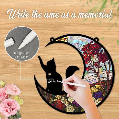 Cat Memery SunCatcher with Rainbow Layed Film for Windows Hanging, Pet Loss Sympathy Moon Floral Sun Catchers, Beautiful Pass Away Keepsake for Pet Lovers in Saudi Arabia