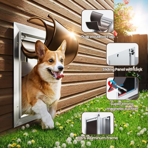 Cat Door for Wall, Small Pet Door, Heavy Duty Doggy Door, All Aluminum Frame, Double Magnetic Flaps, Energy Efficient, Telescoping Tunnel, Sliding Lock Panel, Easy to Install (Pets Up to 22 Lb) in Kuwait