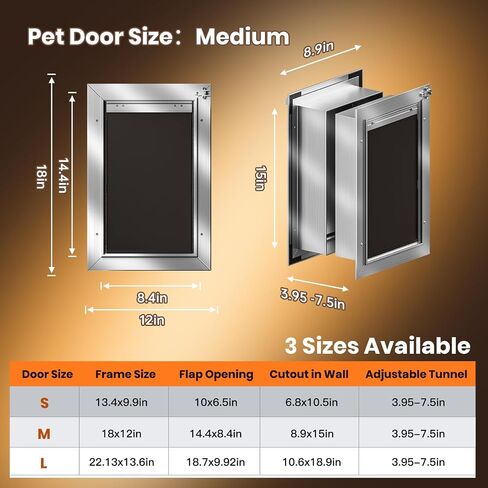 Cat Door for Wall, Small Pet Door, Heavy Duty Doggy Door, All Aluminum Frame, Double Magnetic Flaps, Energy Efficient, Telescoping Tunnel, Sliding Lock Panel, Easy to Install (Pets Up to 22 Lb) in Kuwait