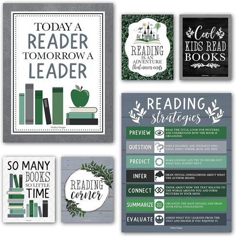 Hadley Designs 6 Motivational Reading Strategies Posters – Classroom and Library Decorations for Elementary School, Reading Corner and Literacy Wall Art – Farmhouse Classroom Decor in Saudi Arabia