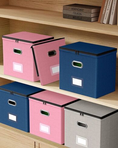 Oterri File Organizer Boxes with Lids, File Box with Mesh Pockets, Document Organizer Box for Letter Size Folders, Zippers Important Document Organizer (Dark Blue, Small-1 Pack Without Folders) in Saudi Arabia