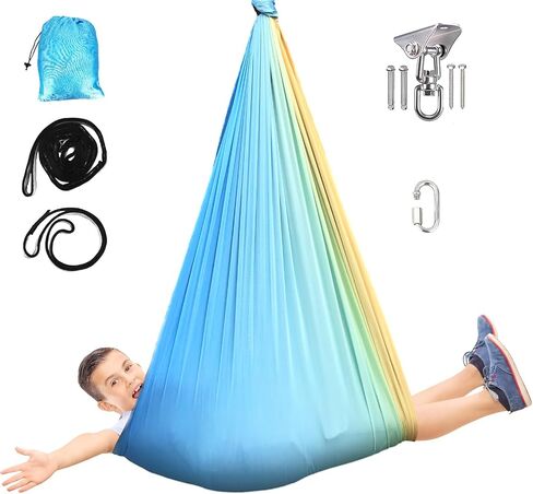 Sensory Swing for Kids Adults 360° Swivel Hanger, Indoor Therapy Swing Holds up to 300lbs Double Layer Yellow-Blue in Saudi Arabia