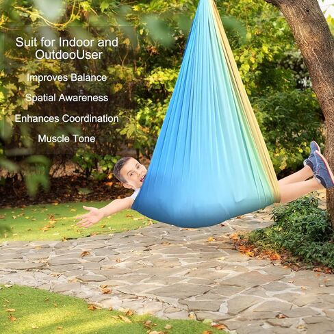 Sensory Swing for Kids Adults 360° Swivel Hanger, Indoor Therapy Swing Holds up to 300lbs Double Layer Yellow-Blue in Saudi Arabia