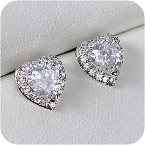 Sdouefos Love Heart Stud Earring 925 Sterling Silver Sparkling Zircon White Gold Plated Crystal Post Brilliant Round Faux Diamond Halo Earrings Jewelry Gifts for Women Red in Saudi Arabia