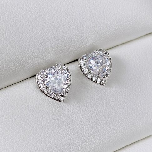 Sdouefos Love Heart Stud Earring 925 Sterling Silver Sparkling Zircon White Gold Plated Crystal Post Brilliant Round Faux Diamond Halo Earrings Jewelry Gifts for Women Red in Saudi Arabia