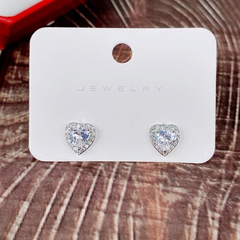 Sdouefos Love Heart Stud Earring 925 Sterling Silver Sparkling Zircon White Gold Plated Crystal Post Brilliant Round Faux Diamond Halo Earrings Jewelry Gifts for Women Red in Saudi Arabia